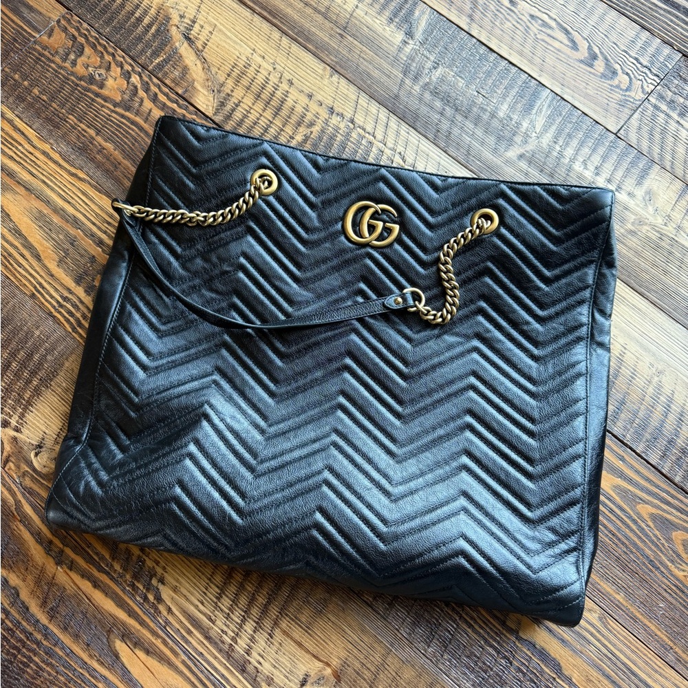 Black Quilted Leather Tote Bag